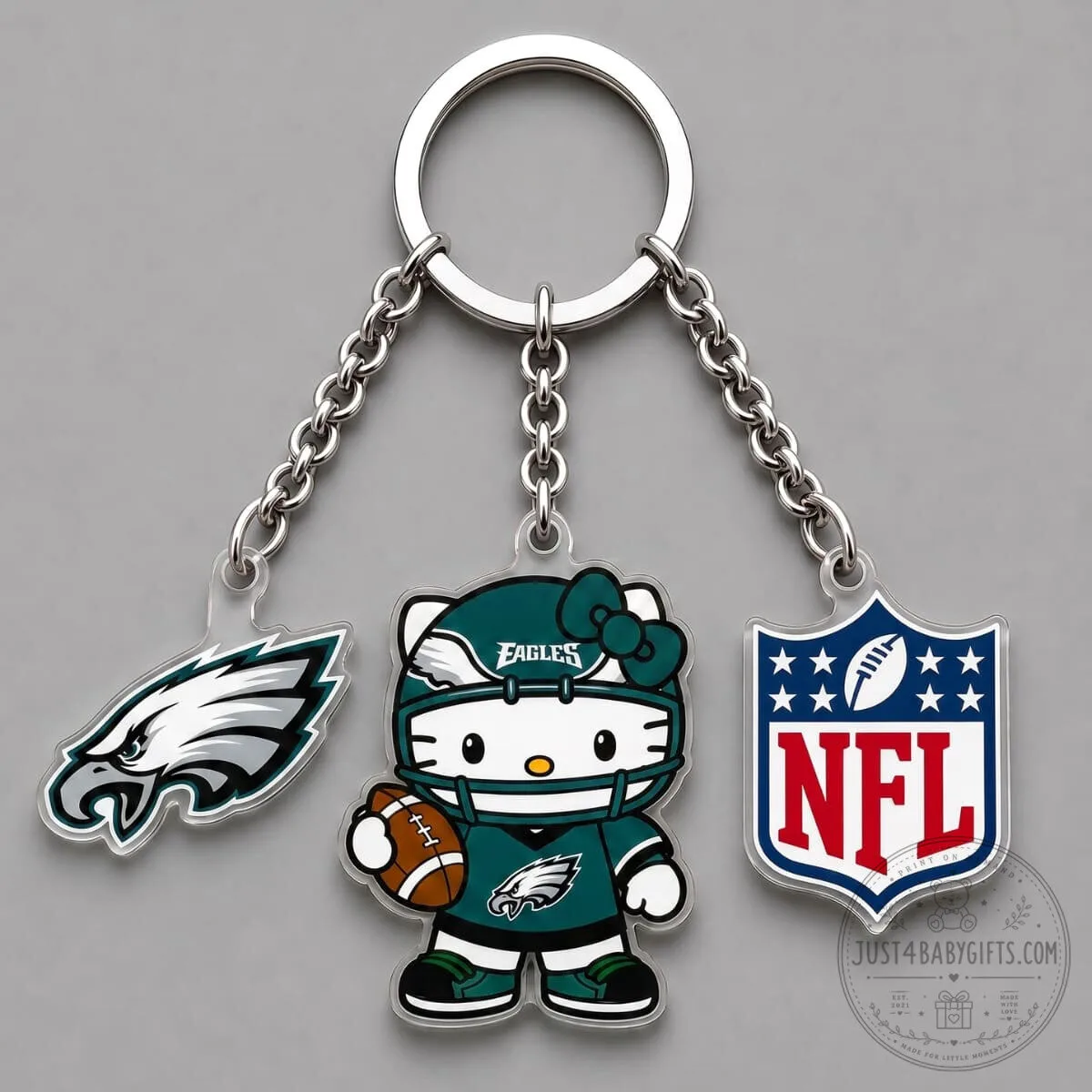 Philadelphia Eagles Fan Hello Kitty Football Team Triple Charm Keychain