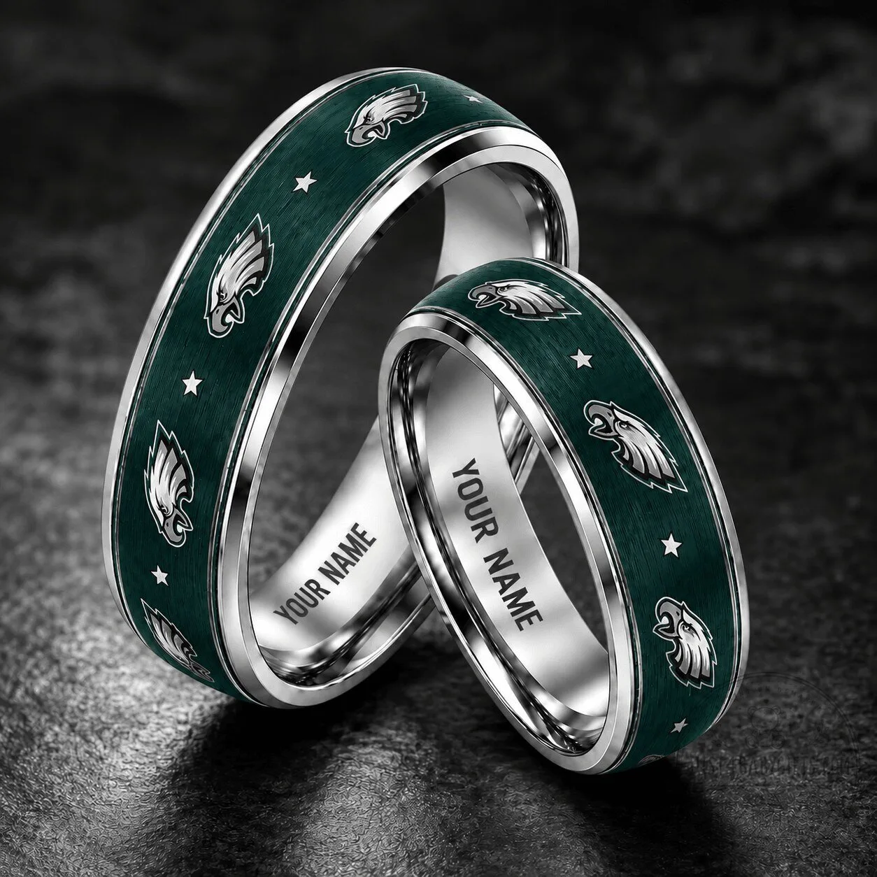 Philadelphia Eagles Fan Personalized Silver Tungsten Ring