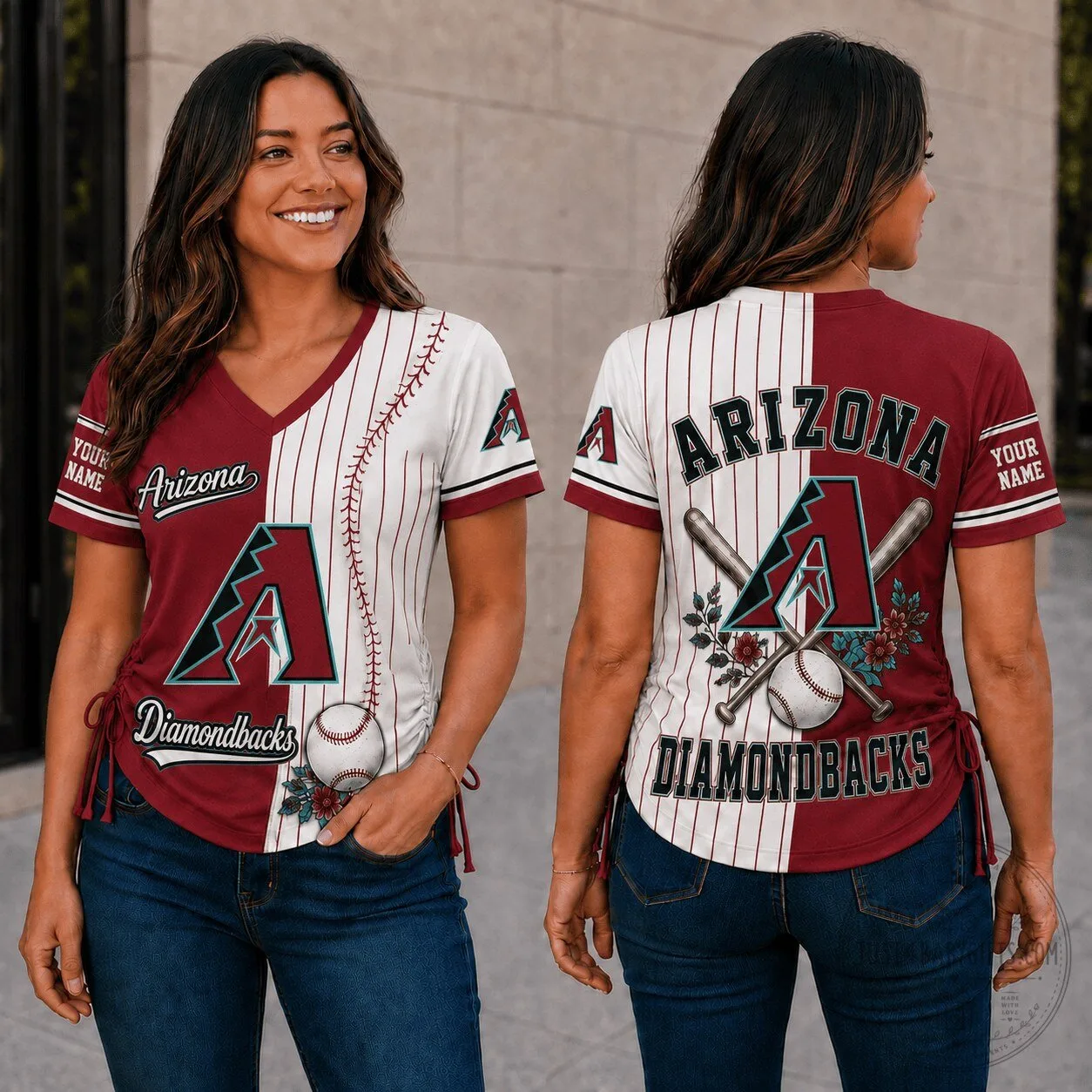 Arizona Diamondbacks MLB Fan Shirt Personalized V-Neck Baseball Jersey for Women