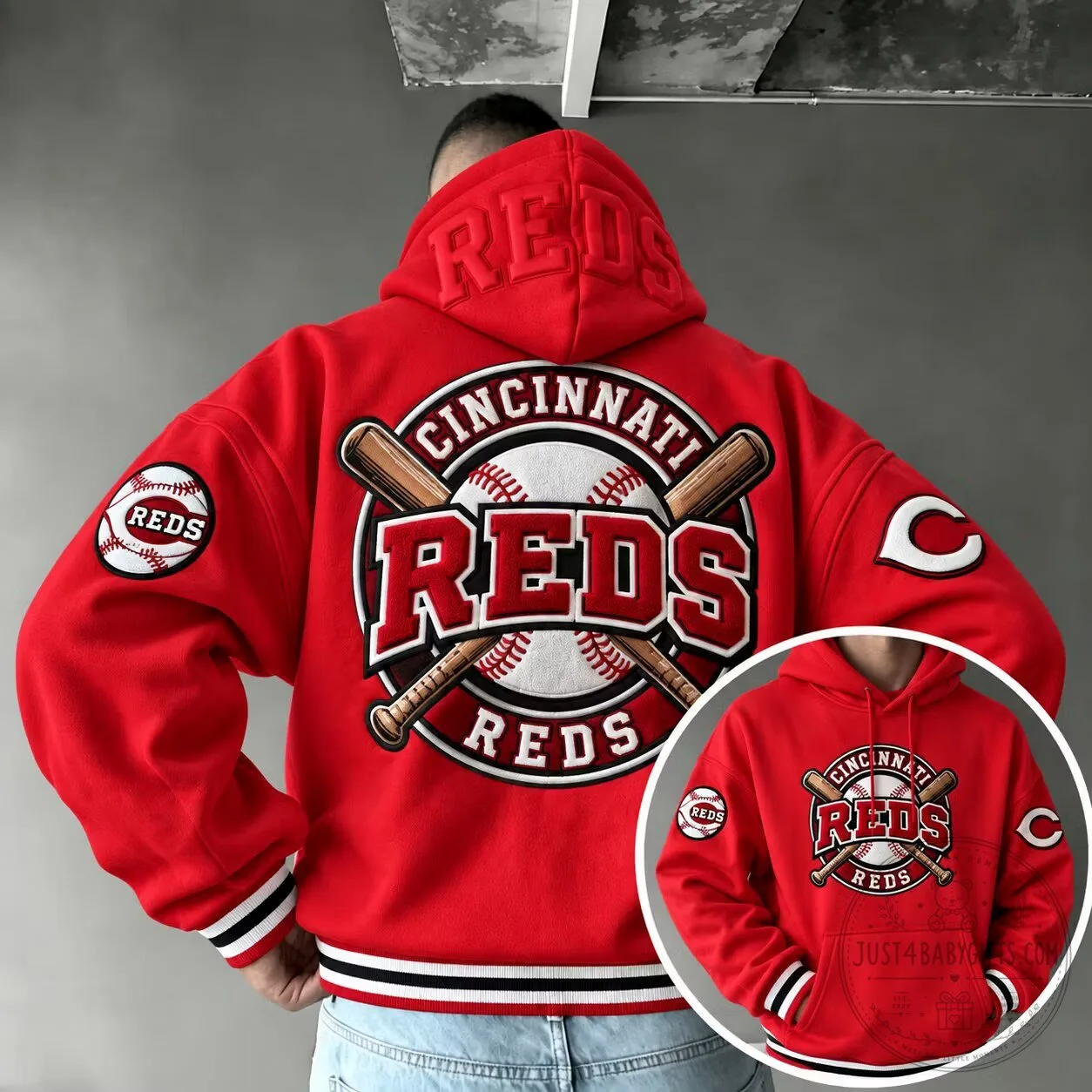 Cincinnati Reds Baseball Team Logo Oversized Hoodie