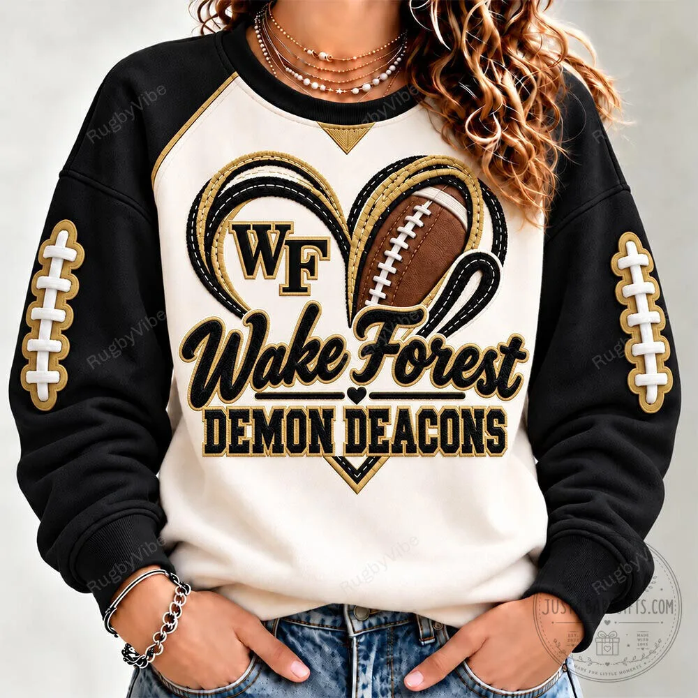 Wake Forest Demon Deacons Football Heart Black And Gold Crewneck Sweatshirt
