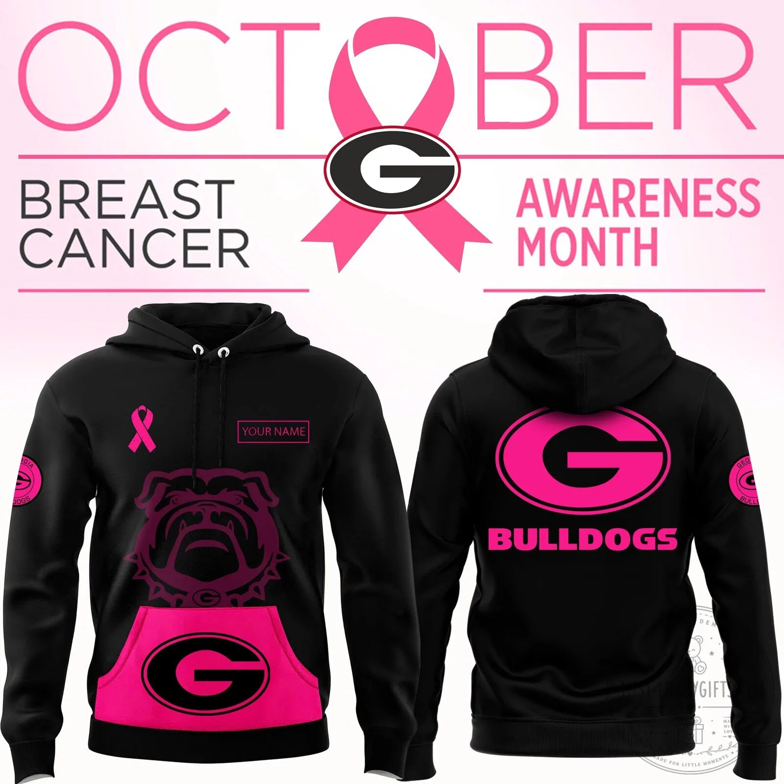Georgia Bulldogs Breast Cancer Awareness Month Pink Ribbon Personalized Hoodie