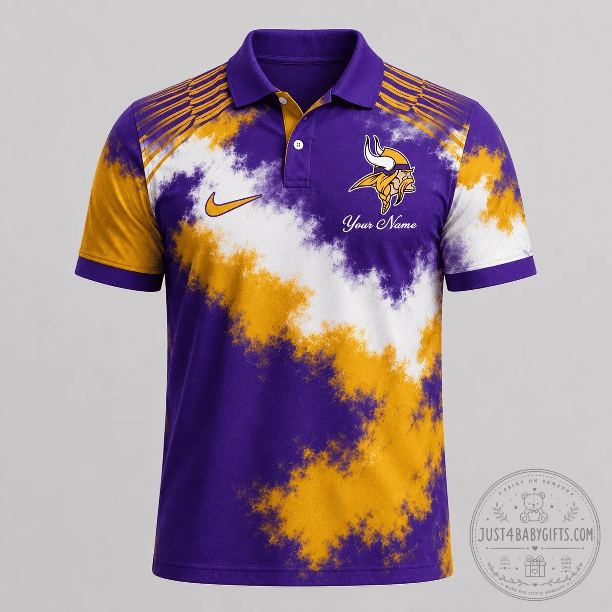Minnesota Vikings Personalized Tie-Dye Purple and Gold Fan Polo Shirt