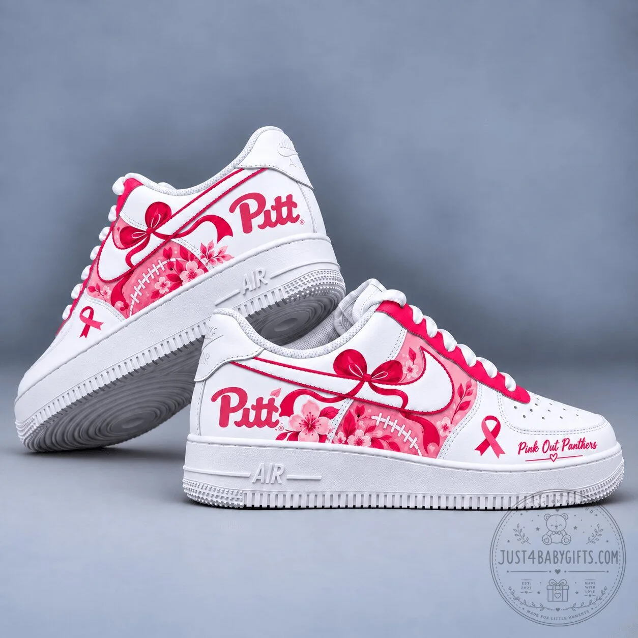 Pittsburgh Panthers Pink Out Breast Cancer Awareness Floral Design Shoes