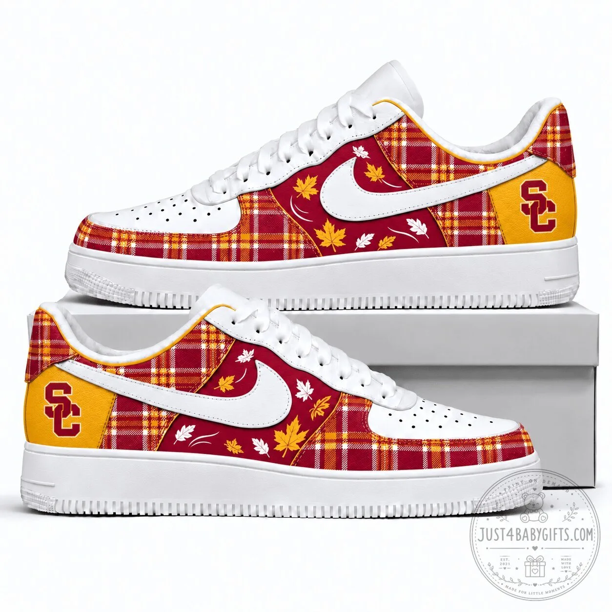 University of Southern California Trojans Plaid Fall Leaves Sneakers