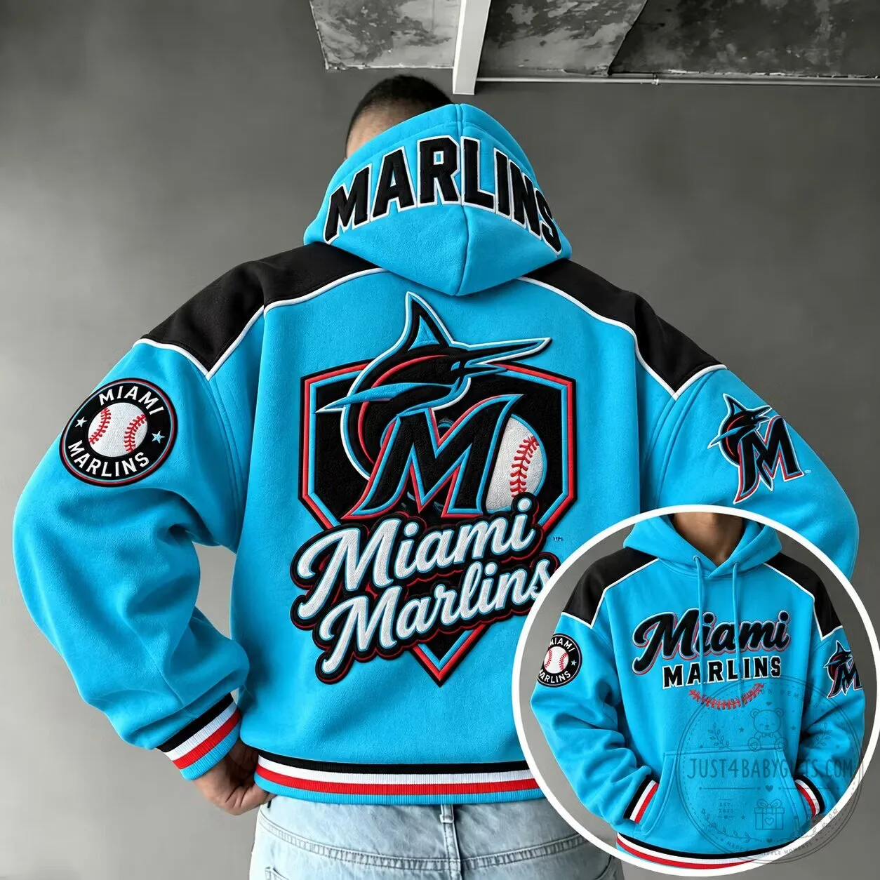 Miami Marlins Baseball Team Logo Light Blue Hoodie