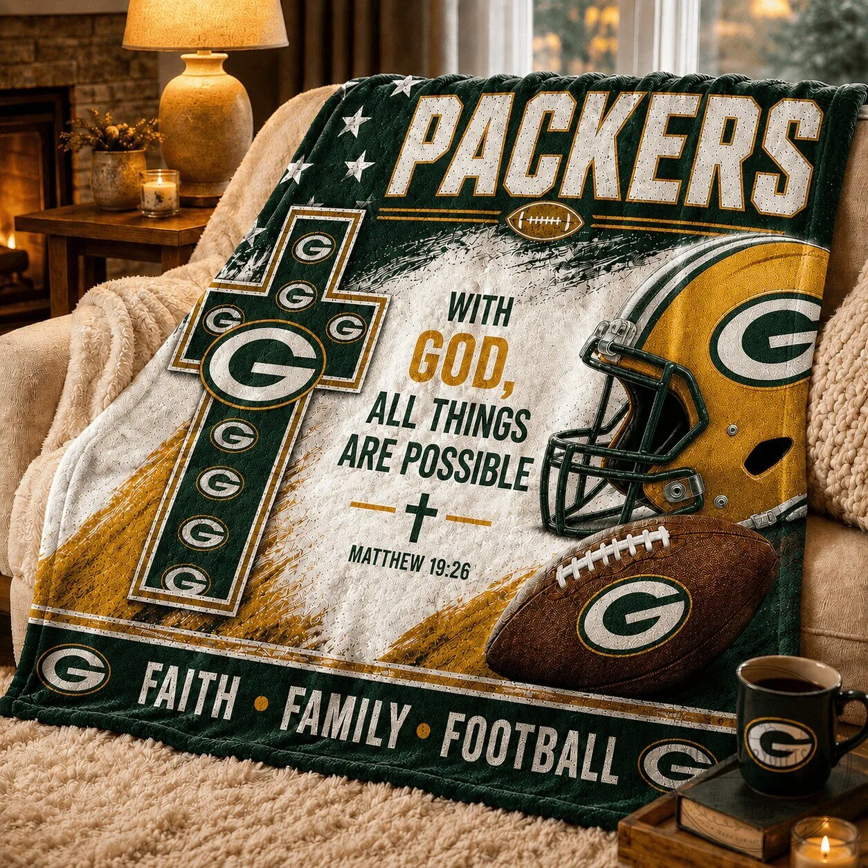 Green Bay Packers With God All Things Are Possible Football Blanket