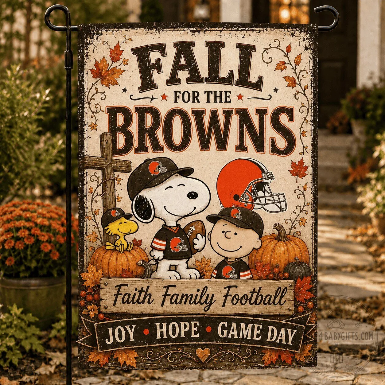Snoopy Cleveland Browns Football Fall For The Browns Faith Family Football Flag