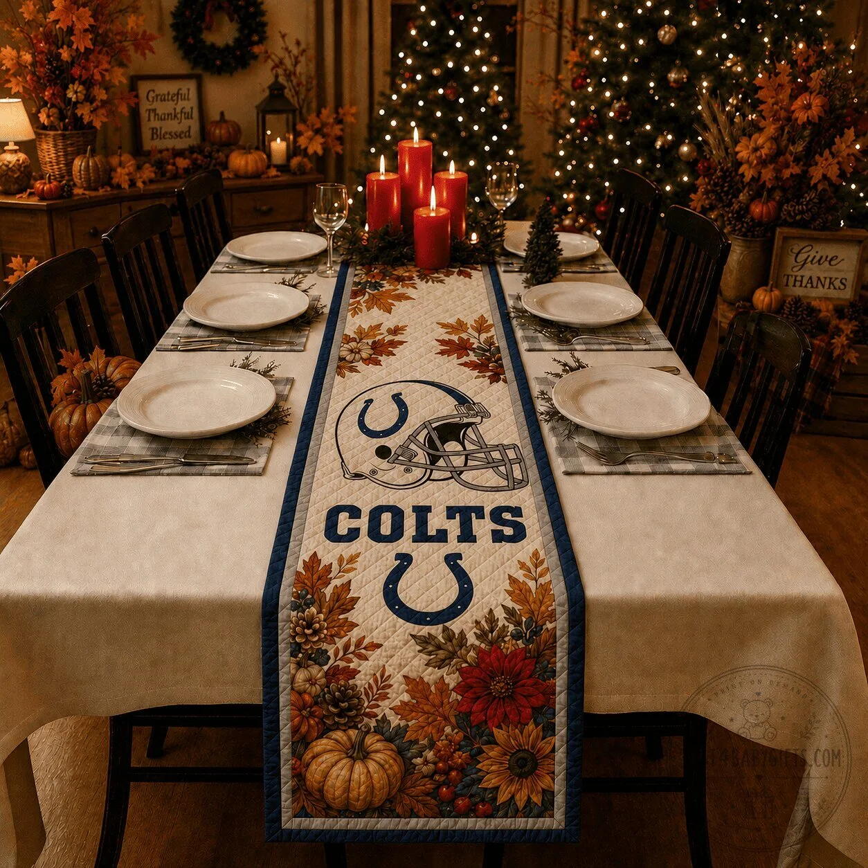 Indianapolis Colts Football Team Thanksgiving Fall Harvest Table Runner
