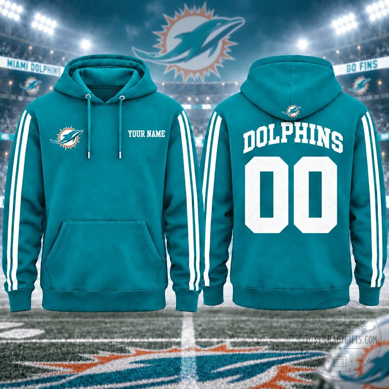 Miami Dolphins Personalized Name and Number Aqua Hoodie