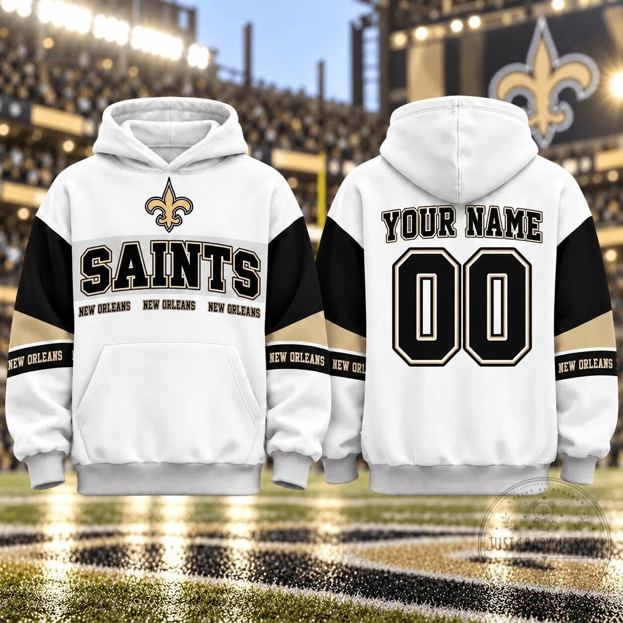 Black, Gold, and White Hoodie for New Orleans Saints Football Team 1 Black, Gold, and White Hoodie for New Orleans Saints Football Team