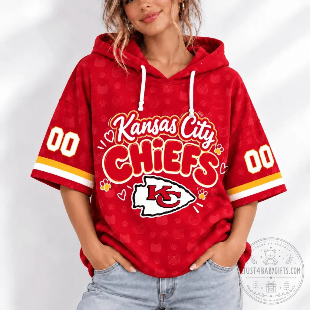 Kansas City Chiefs Football Team Short Sleeve Hoodie for Women Kansas City Chiefs Football Team Short Sleeve Hoodie for Women