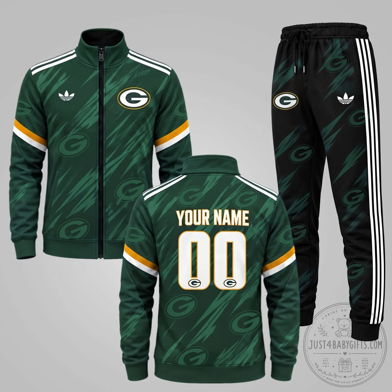 Green Bay Packers National Football League Team Personalized Tracksuit Jacket and Jogger Set