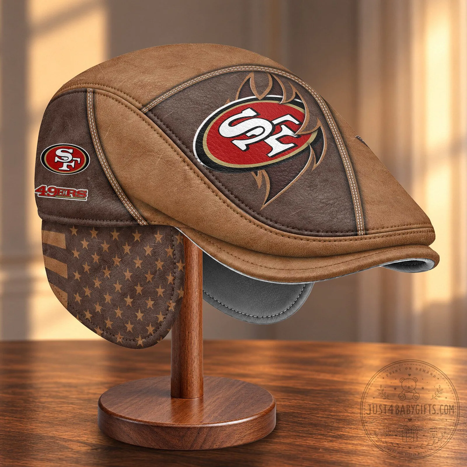 San Francisco 49ers NFL Football Team Flat Cap Hat with Foldable Ear Flaps 10 San Francisco 49ers NFL Football Team Flat Cap Hat with Foldable Ear Flaps