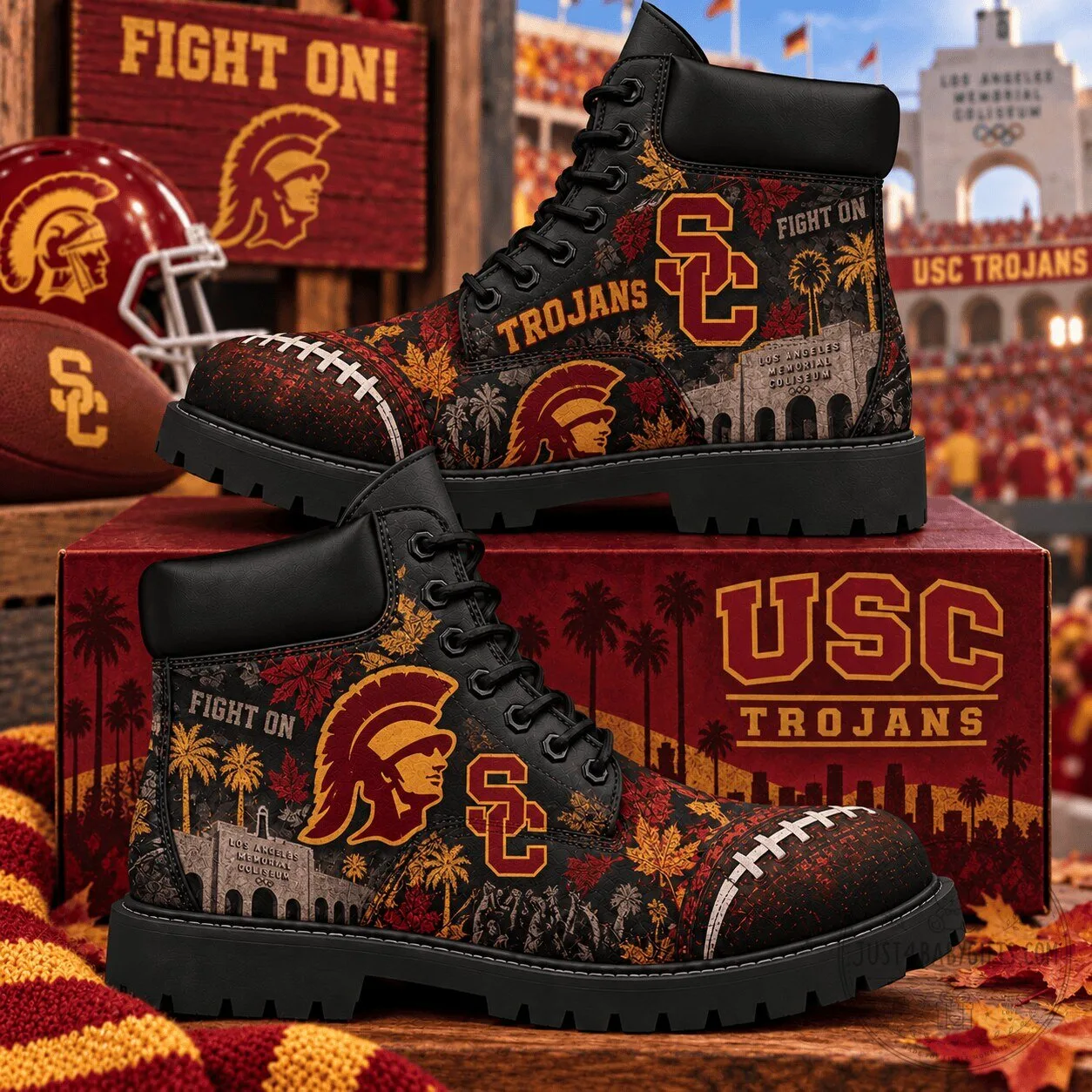 USC Trojans Football Team Fight On High Top Boots