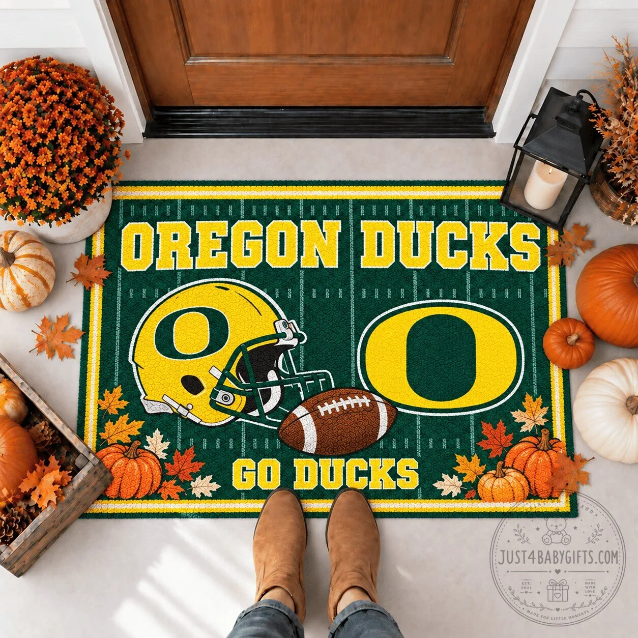 Oregon Ducks Football Team Field Design Welcome Home Doormat