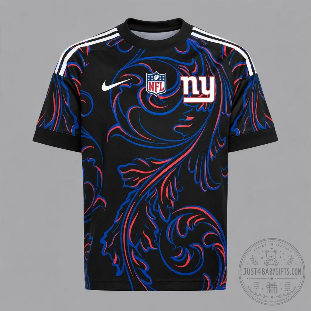 New York Giants NFL Football Team Black Floral All Over Print Short Sleeve Jersey New York Giants NFL Football Team Black Floral All Over Print Short Sleeve Jersey