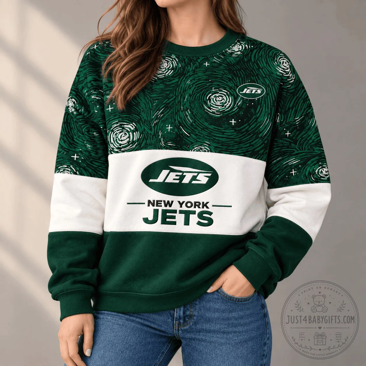 New York Jets NFL Team Color Starry Night Series Crewneck Sweatshirt