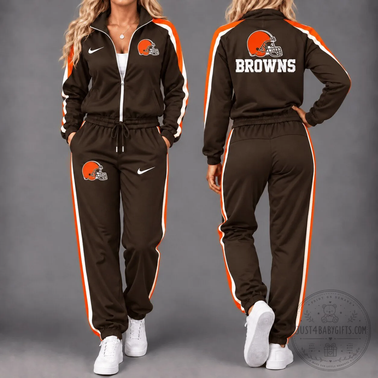 Cleveland Browns Football Team Nike Logo Brown Tracksuit Set
