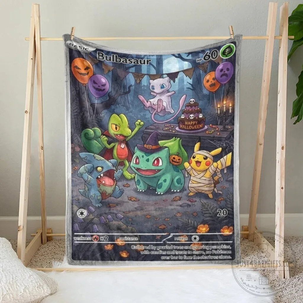 Happy Halloween Bulbasaur Pokemon Card Design Fleece Blanket