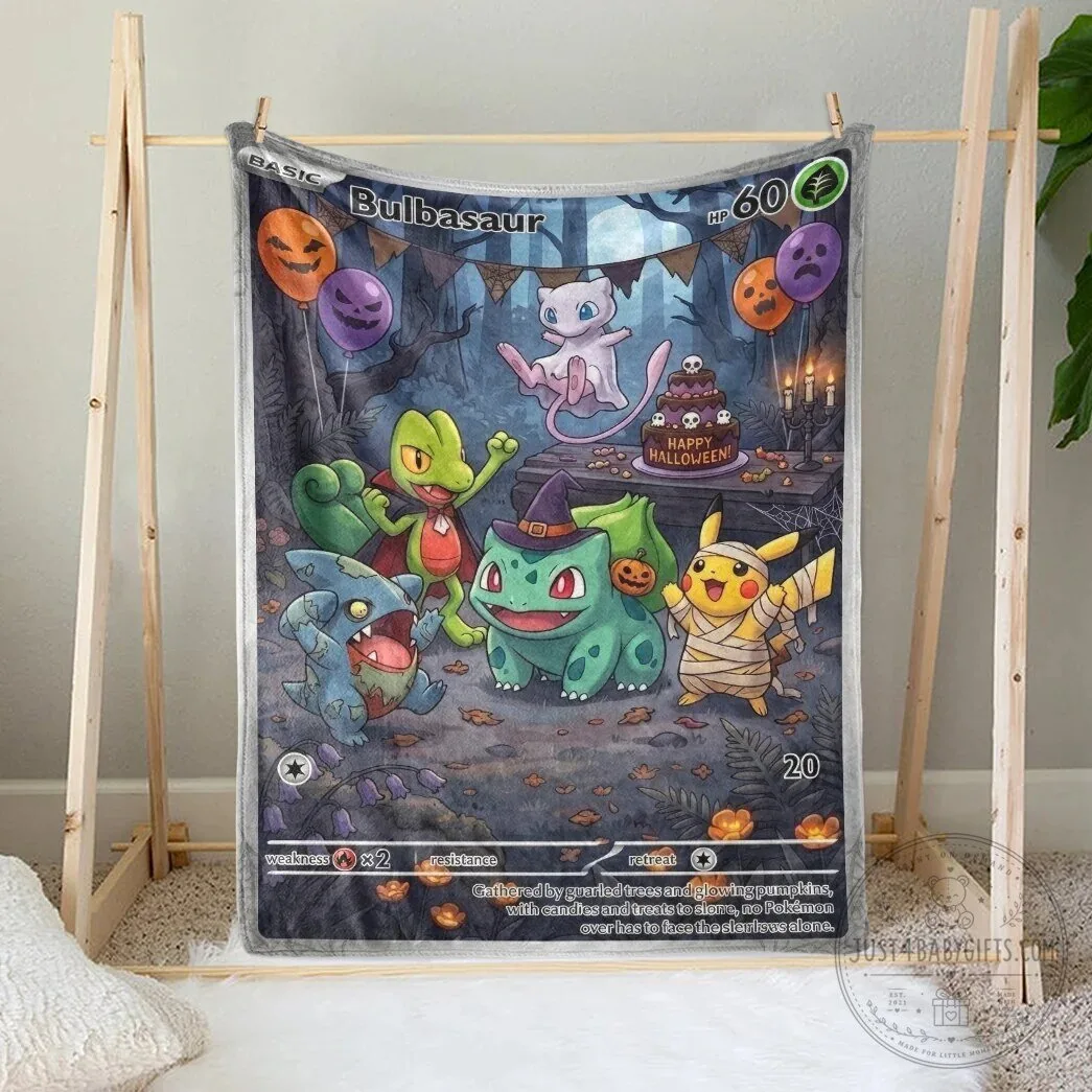 Happy Halloween Bulbasaur Pokemon Card Design Fleece Blanket