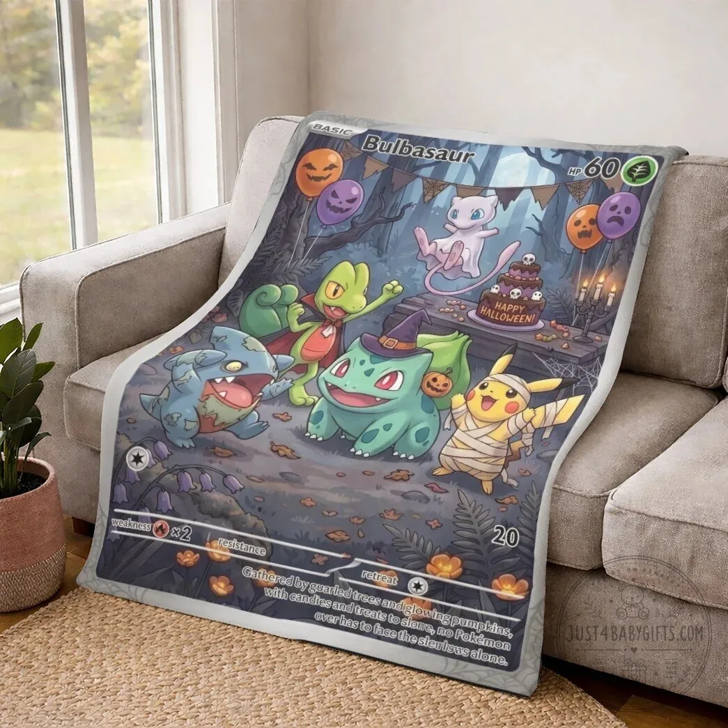 Happy Halloween Bulbasaur Pokemon Card Design Fleece Blanket 9 Happy Halloween Bulbasaur Pokemon Card Design Fleece Blanket