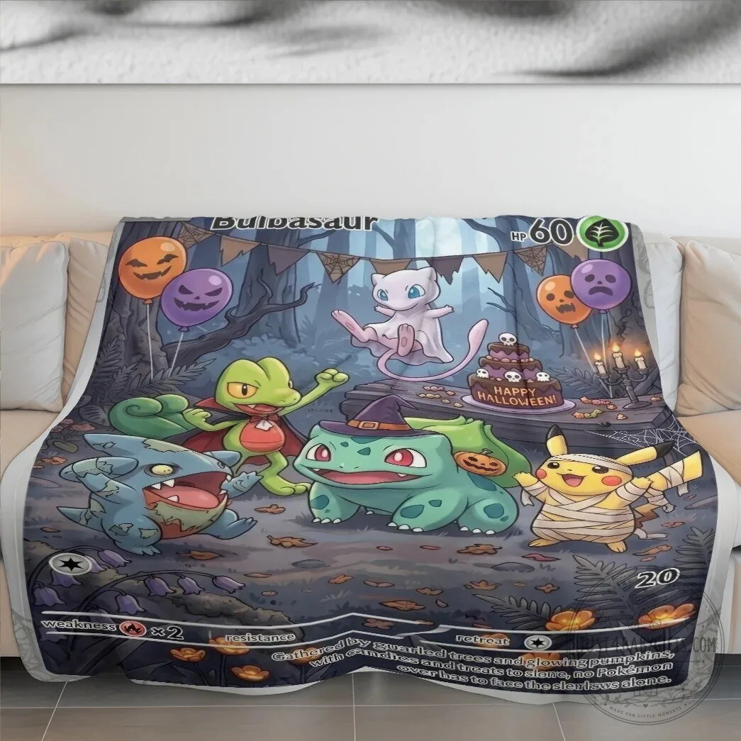 Happy Halloween Bulbasaur Pokemon Card Design Fleece Blanket 10 Happy Halloween Bulbasaur Pokemon Card Design Fleece Blanket
