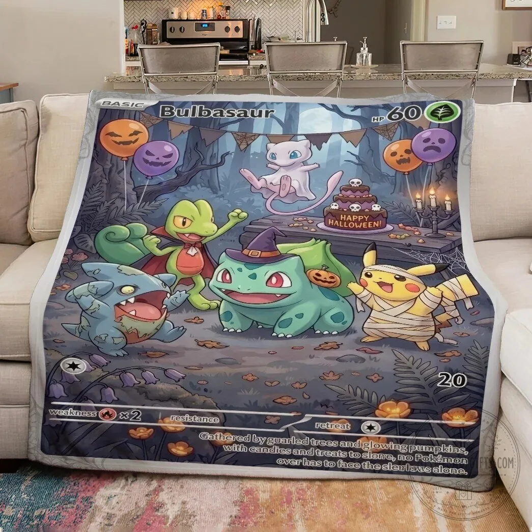 Happy Halloween Bulbasaur Pokemon Card Design Fleece Blanket 11 Happy Halloween Bulbasaur Pokemon Card Design Fleece Blanket