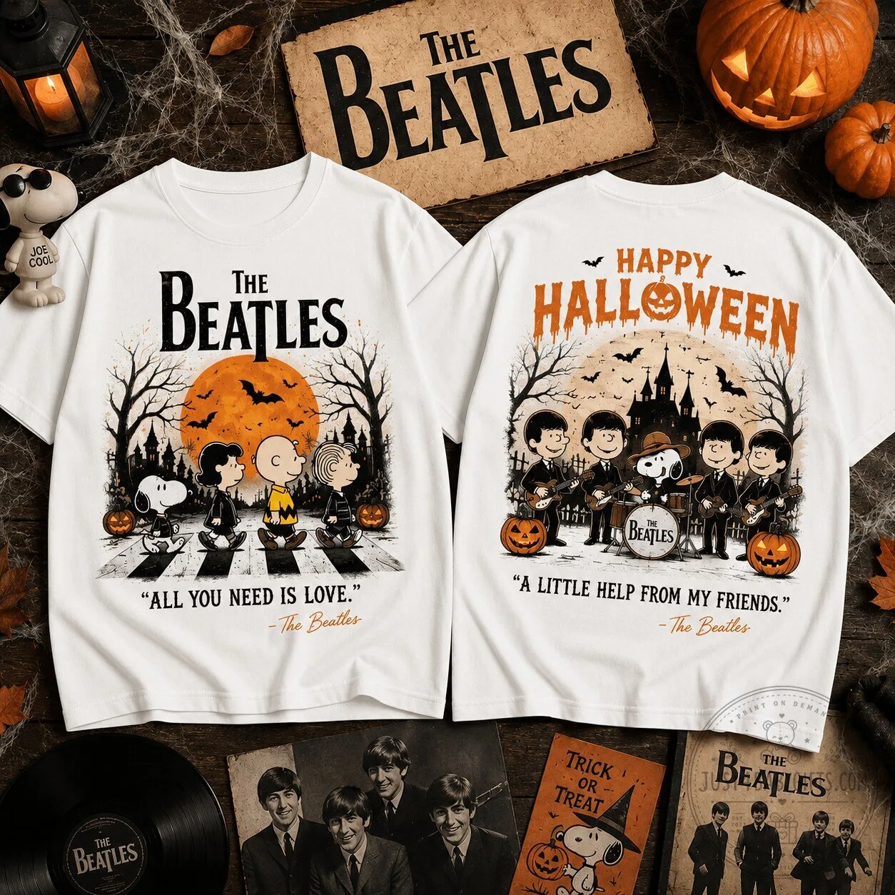 Happy Halloween The Beatles Peanuts All You Need Is Love T-Shirt