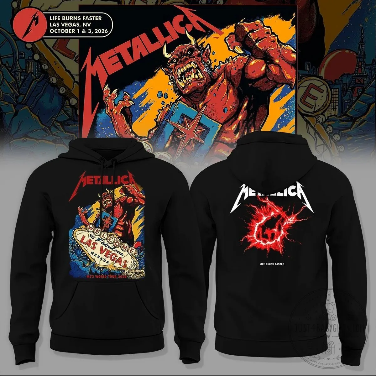 Las Vegas M72 World Tour Hoodie by Metallica – Life Burns Faster Edition