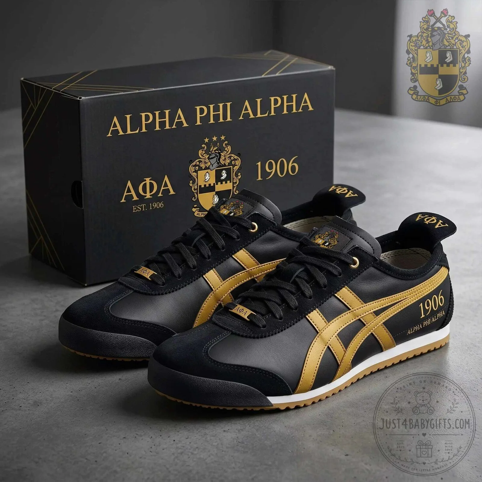 Alpha Phi Alpha Fraternity Incorporated Black and Gold Shoes