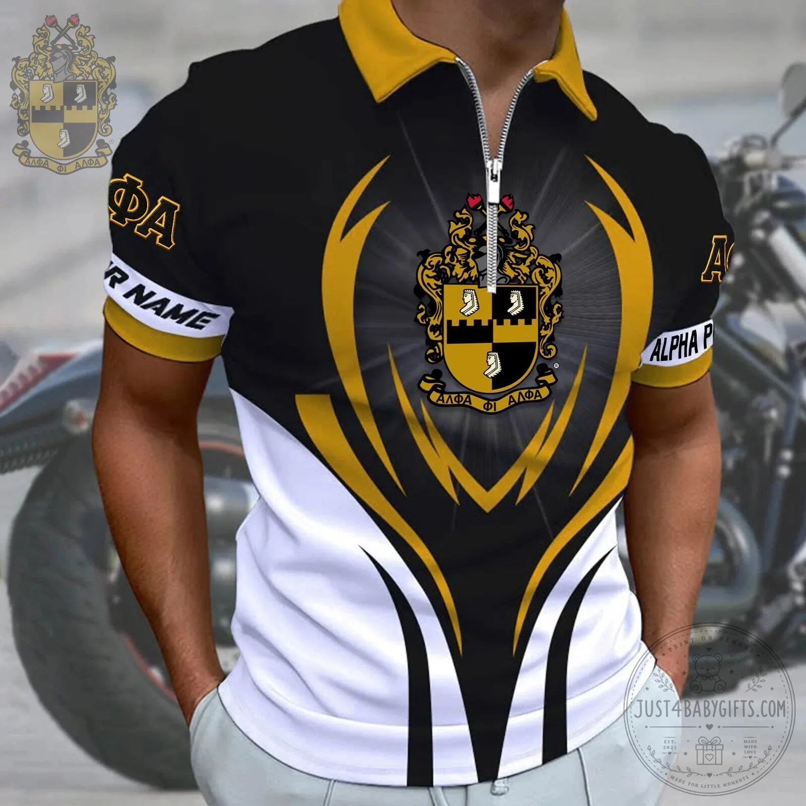 Alpha Phi Alpha Fraternity Incorporated Black and Gold Crest Polo Shirt