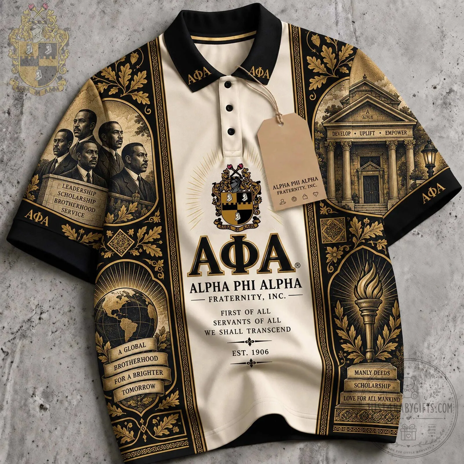 Alpha Phi Alpha Fraternity Incorporated Black and Gold Polo Shirt