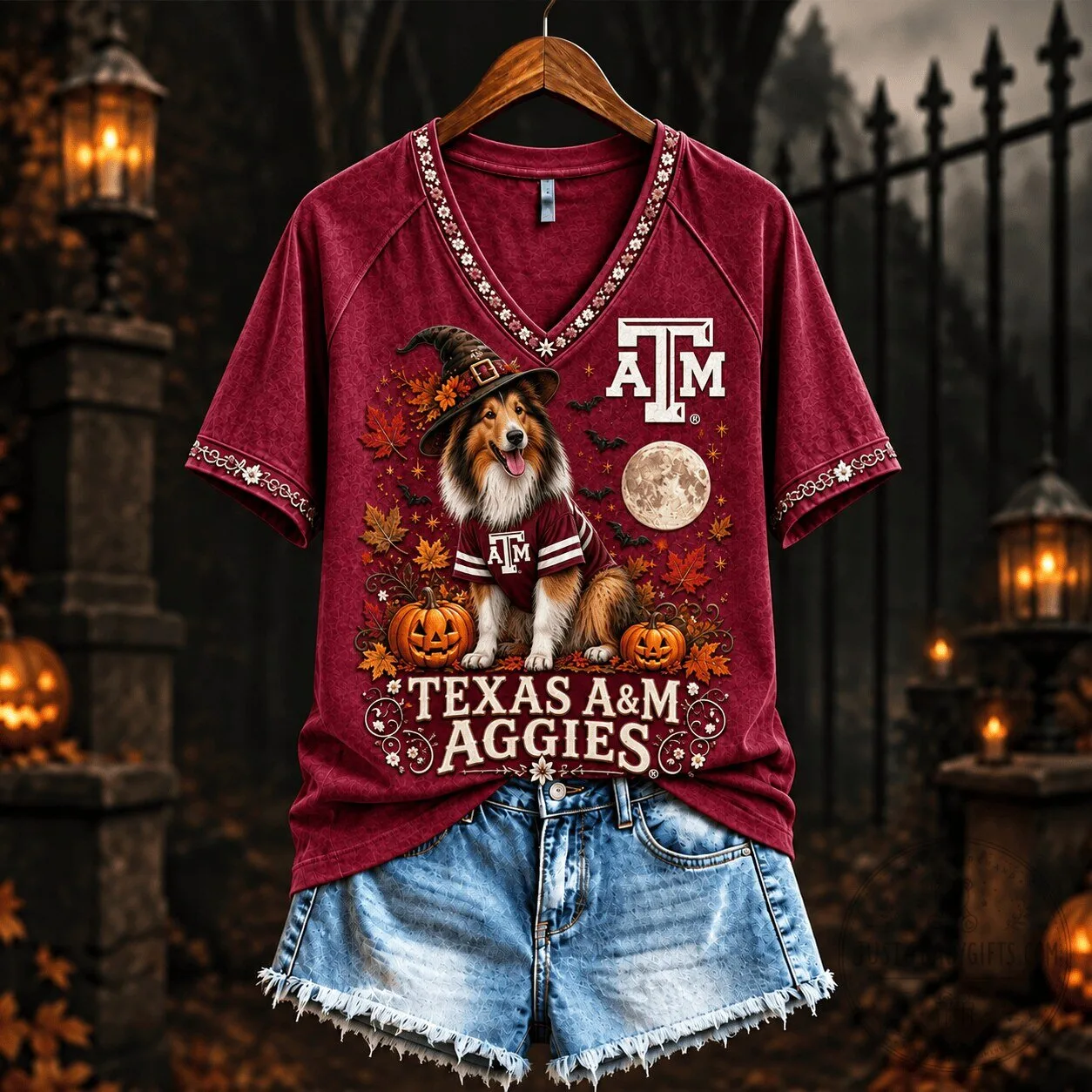 Spooky Season Texas A&M Aggies Dog Halloween V-Neck T-Shirt