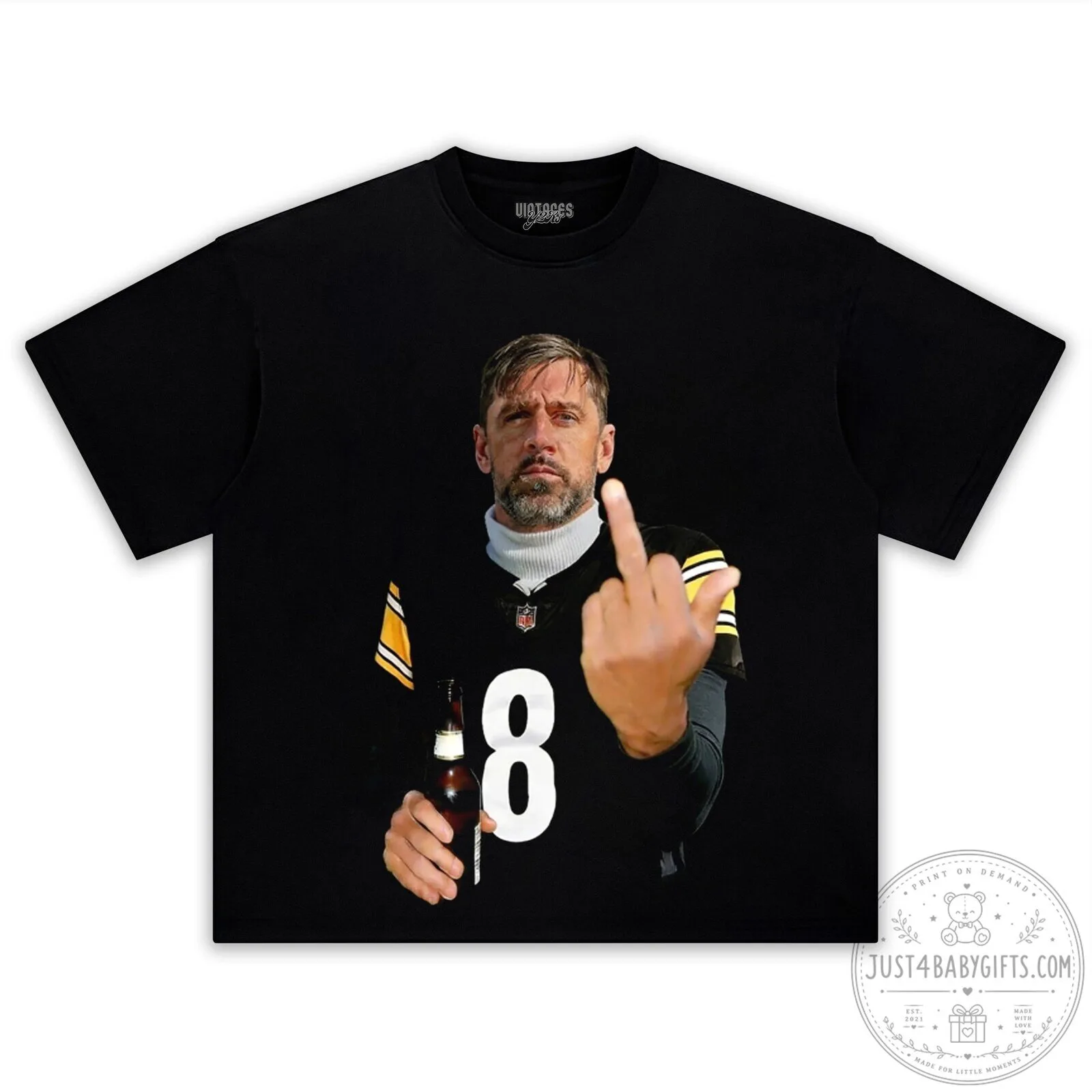 Aaron Rodgers Middle Finger Beer Meme Black T-Shirt
