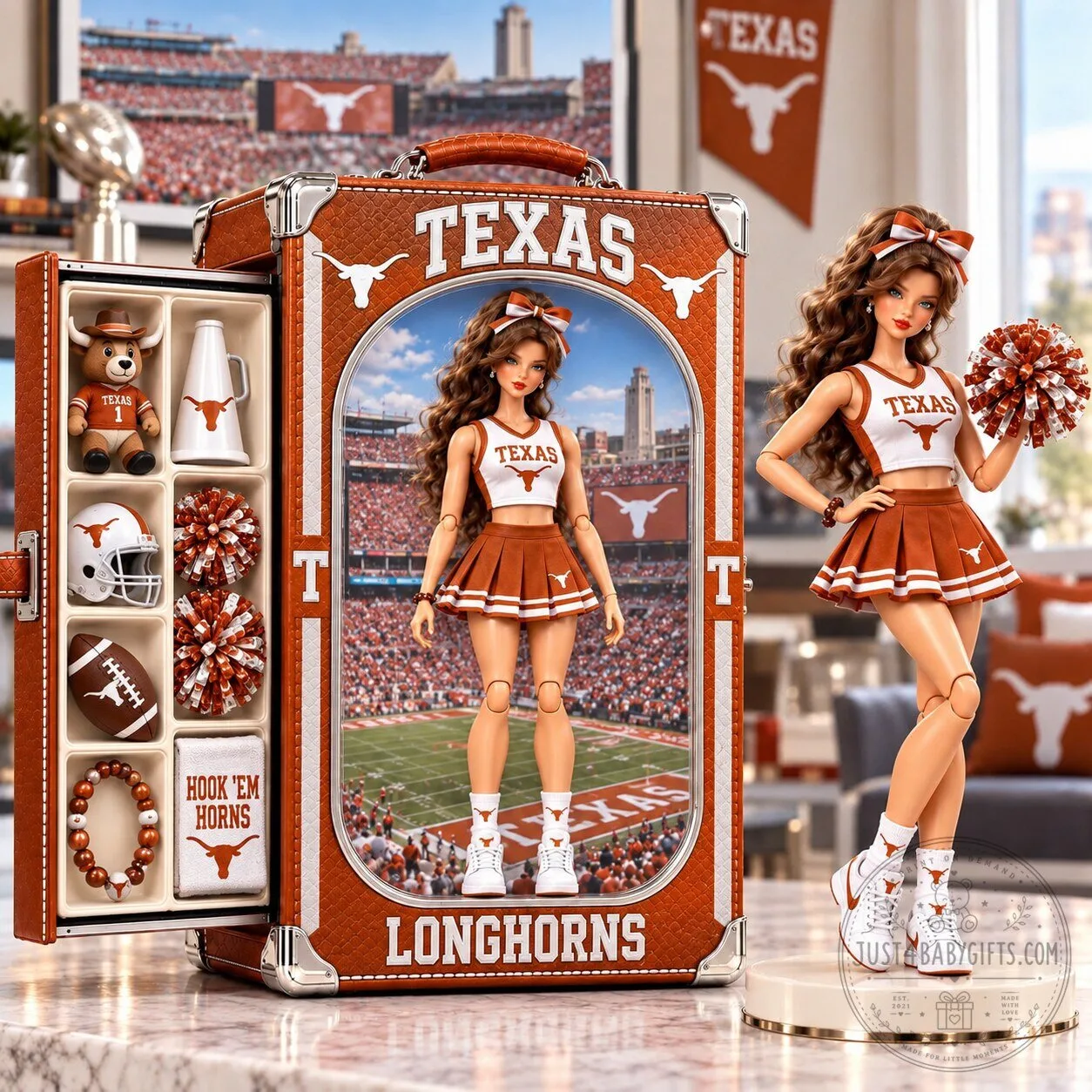 Texas Longhorns Cheerleader Doll with Accessories and Display Case