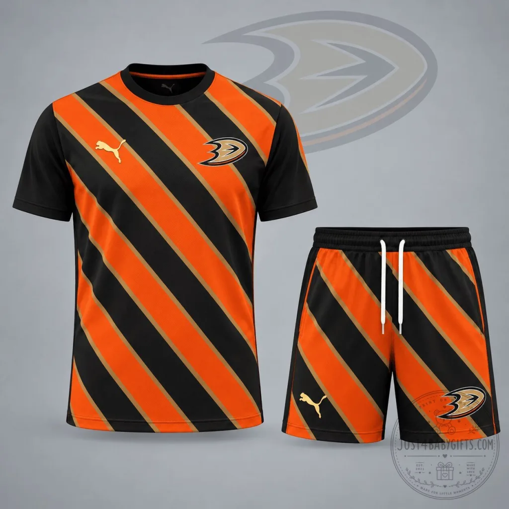 Anaheim Ducks Diagonal Stripe Black Orange Hockey Fan Jersey and Shorts Set Anaheim Ducks Diagonal Stripe Black Orange Hockey Fan Jersey and Shorts Set