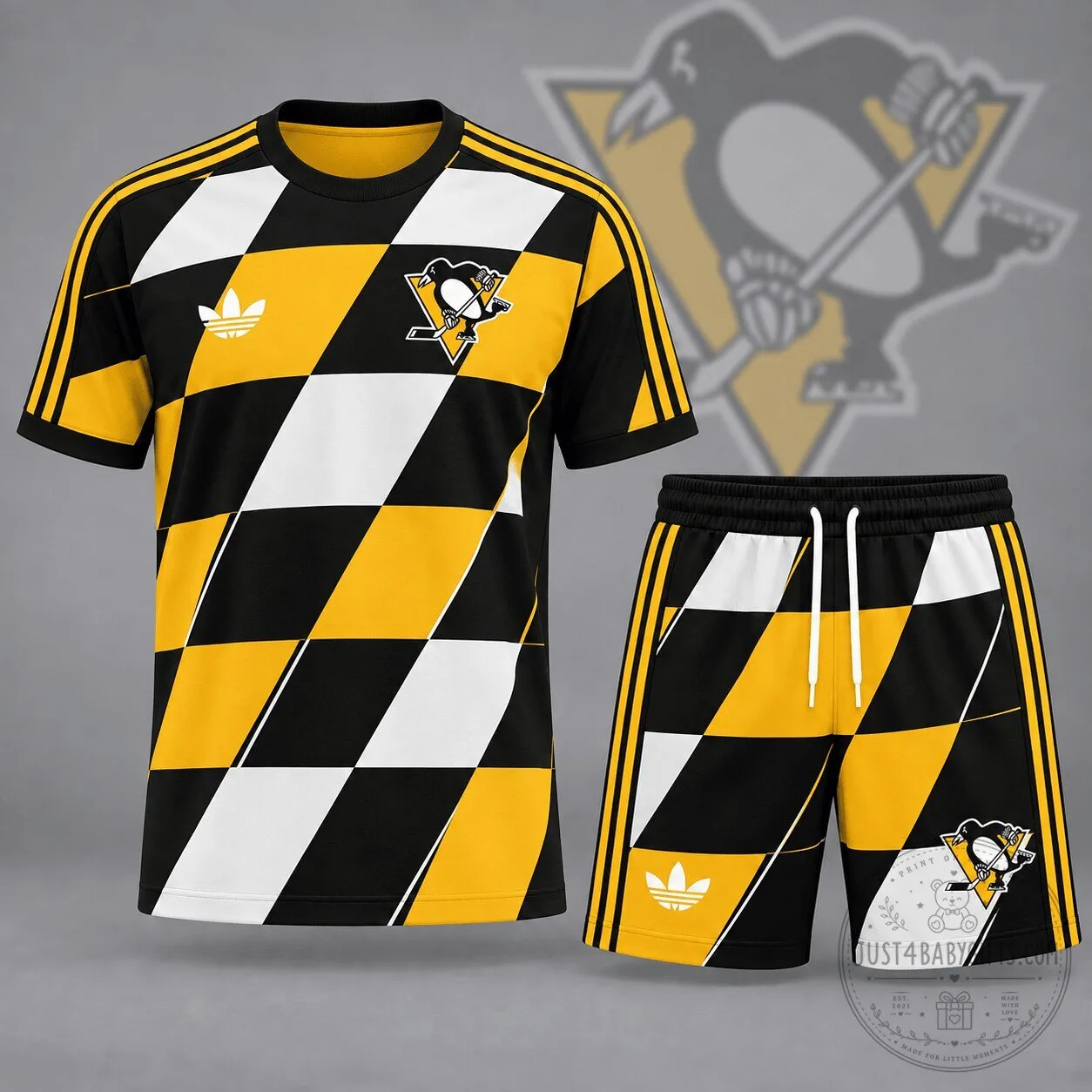 Pittsburgh Penguins Geometric Colorblock Black and Gold Adidas Style T-Shirt