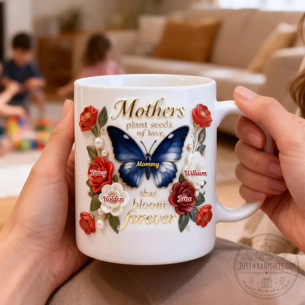 Personalized Mothers Plant Seeds of Love Butterfly Floral Coffee Mug
