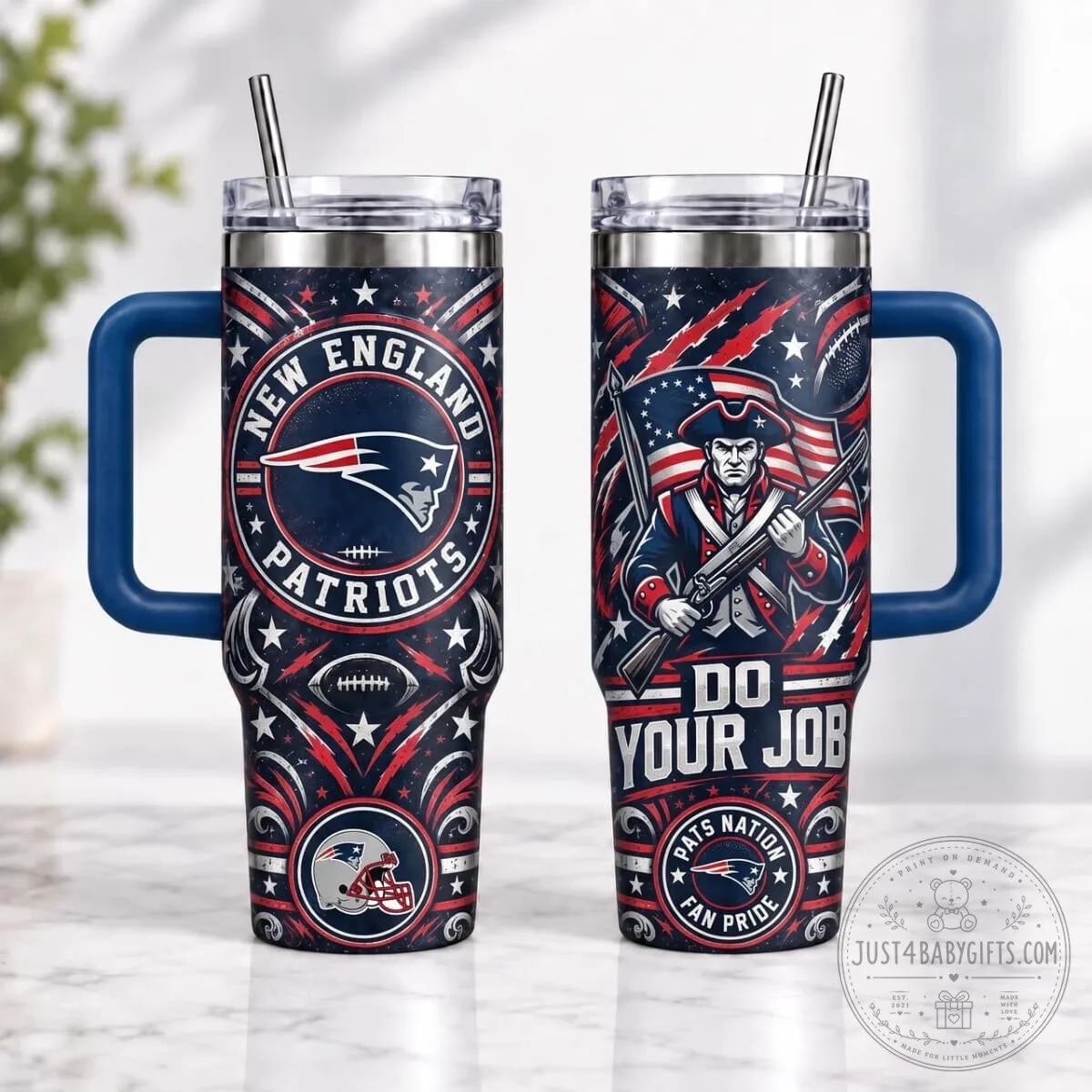 New England Patriots NFL Football Team Insulated Travel Tumbler with Handle