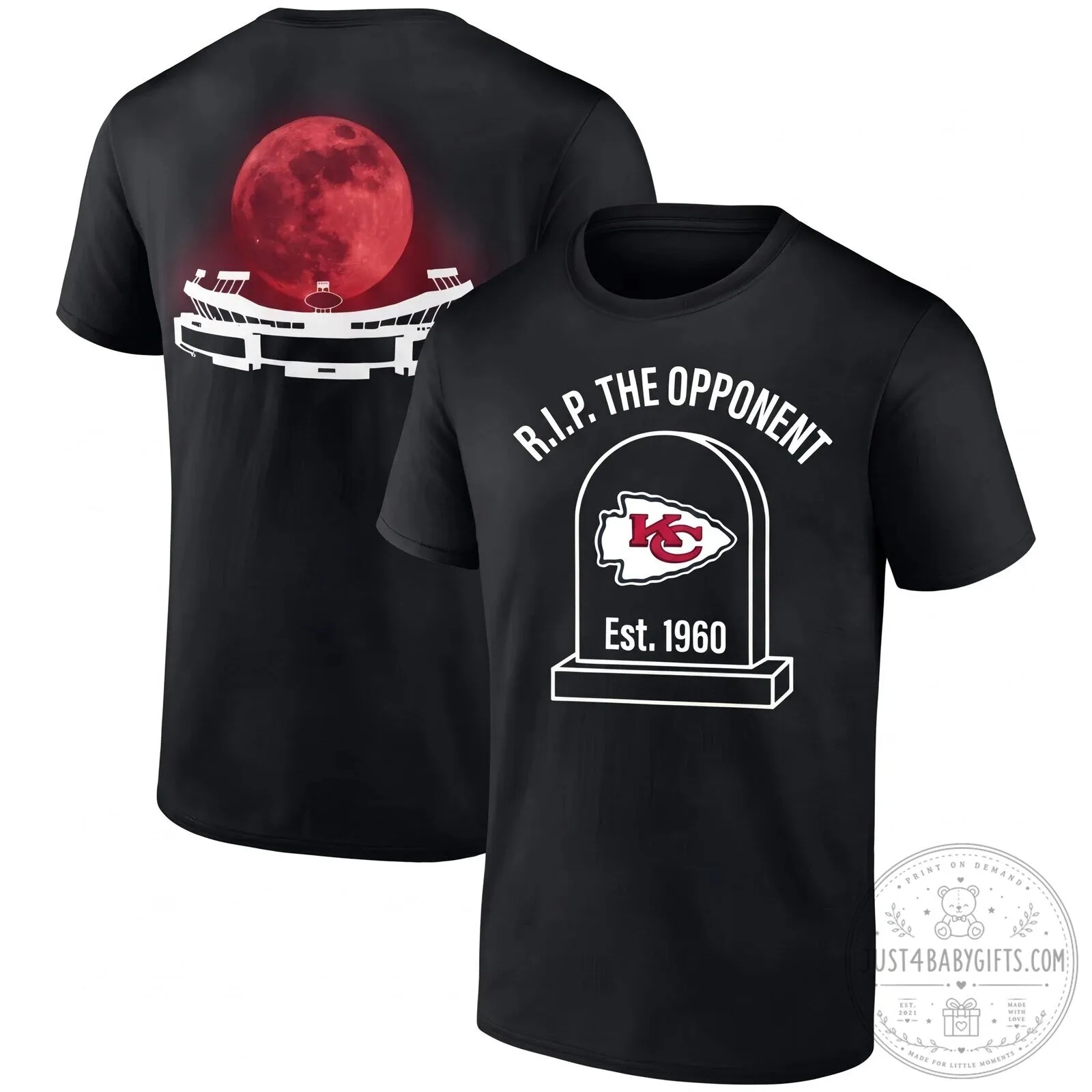 Kansas City Chiefs Halloween Red Moon Stadium Tombstone T-Shirt