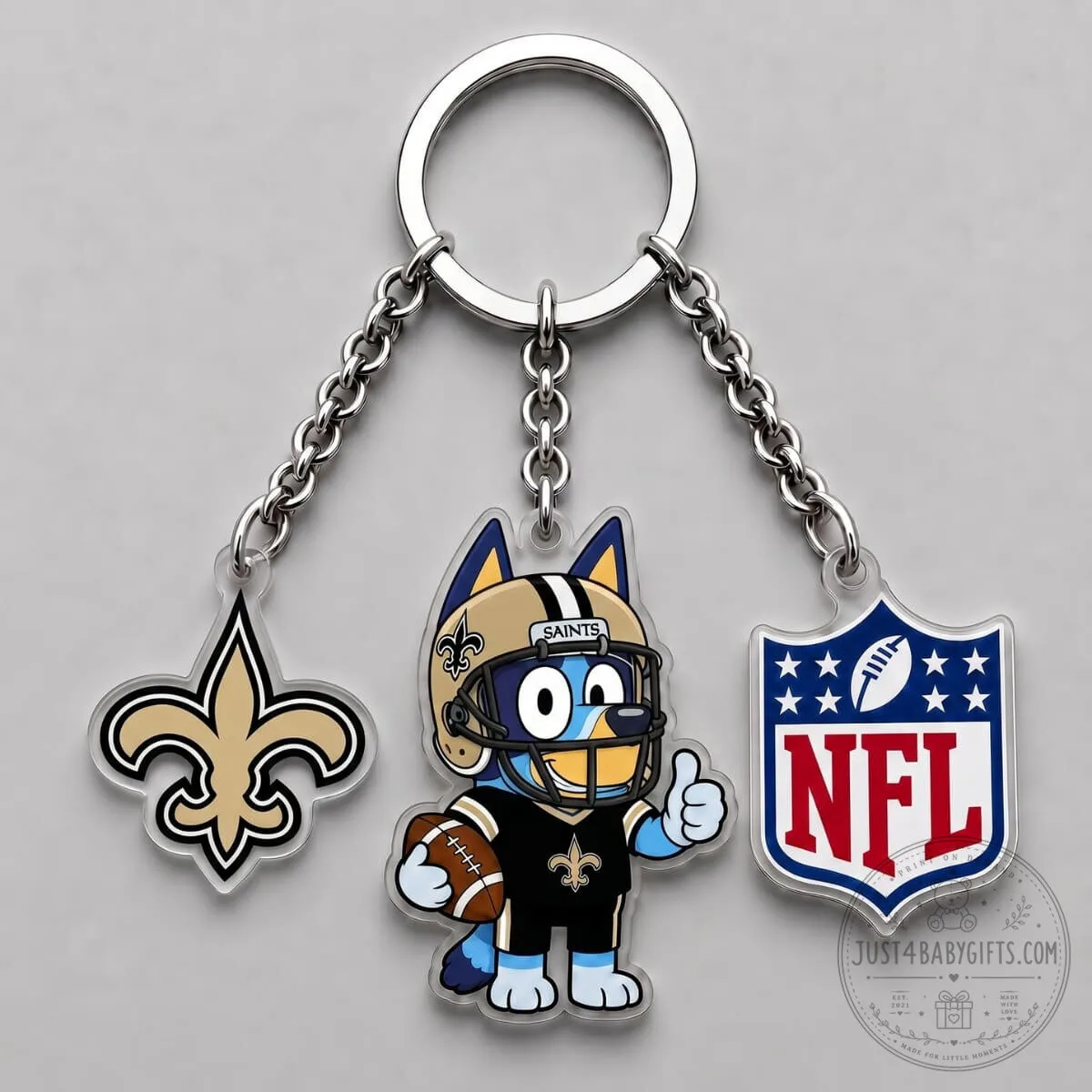 New Orleans Saints Bluey National Football League Triple Charm Keychain
