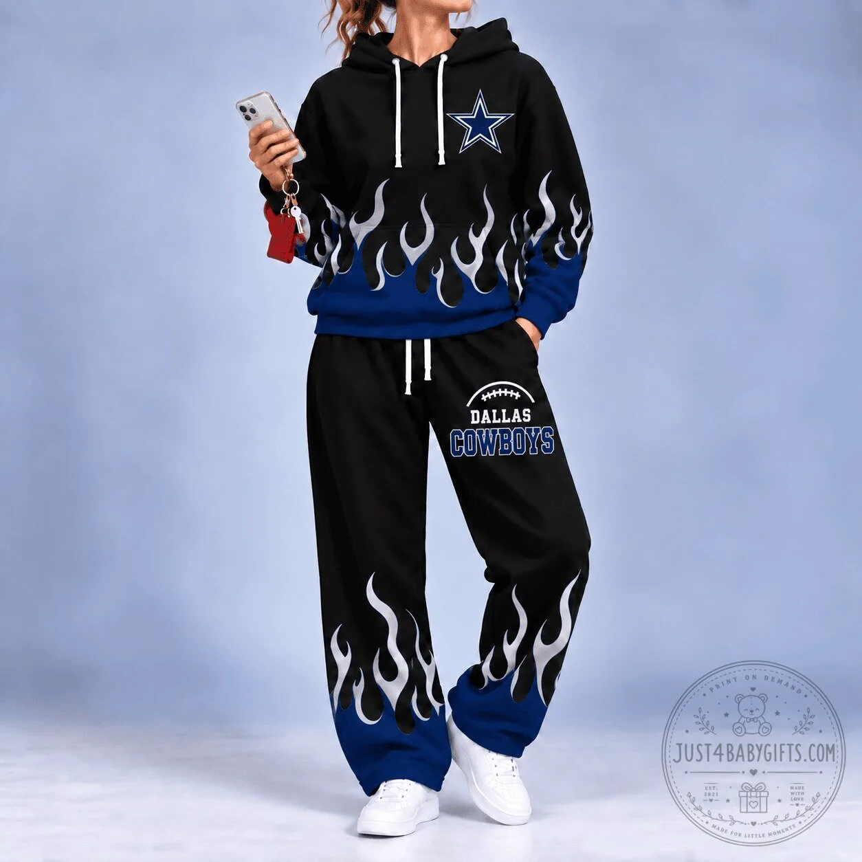 Dallas Cowboys NFL Team Flame Hoodie and Pants Set for Women