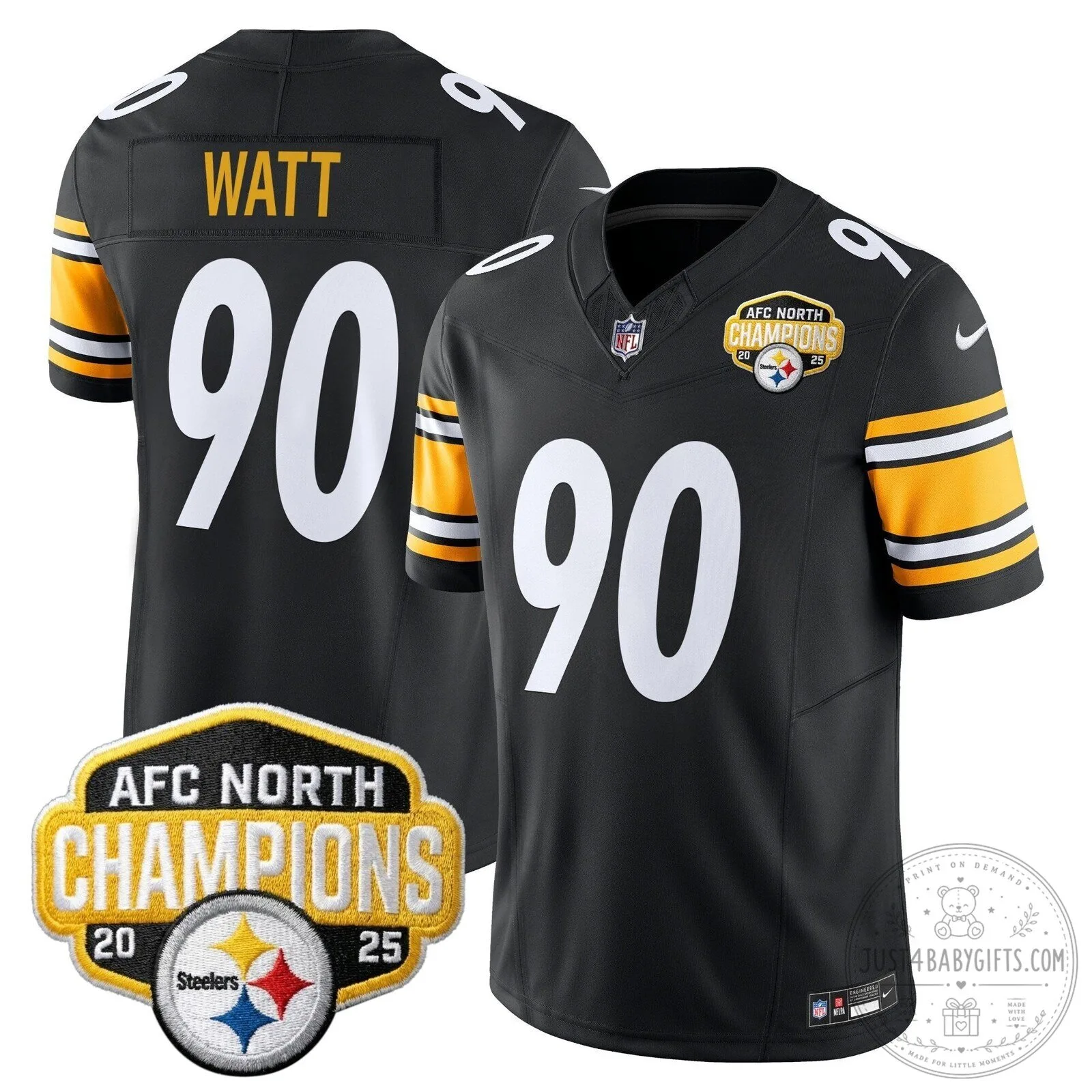 Pittsburgh Steelers TJ Watt AFC North Champions 2025 Football Jersey