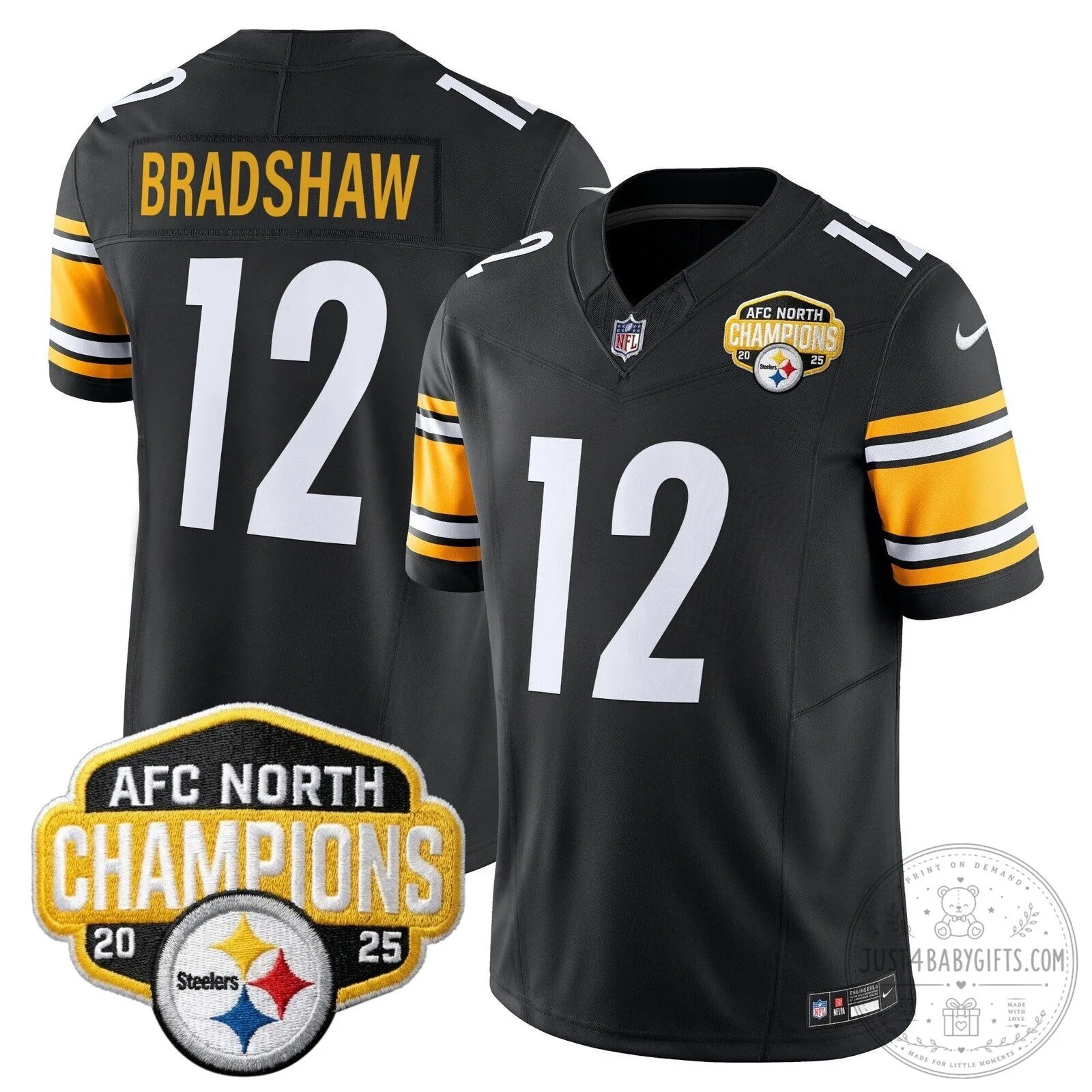 Pittsburgh Steelers TJ Watt AFC North Champions 2025 Football Jersey 70 Pittsburgh Steelers TJ Watt AFC North Champions 2025 Football Jersey