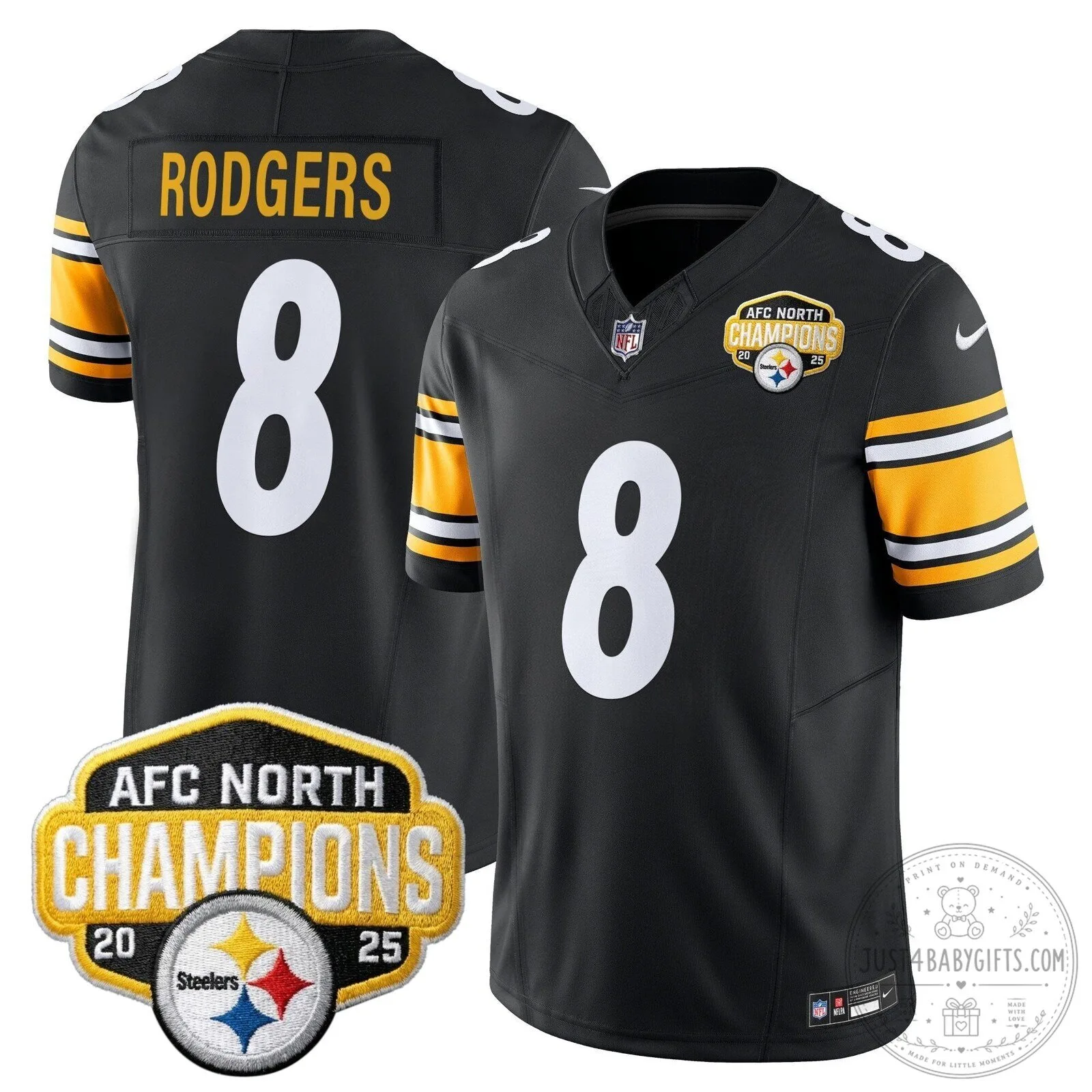 Pittsburgh Steelers TJ Watt AFC North Champions 2025 Football Jersey 73 Pittsburgh Steelers TJ Watt AFC North Champions 2025 Football Jersey