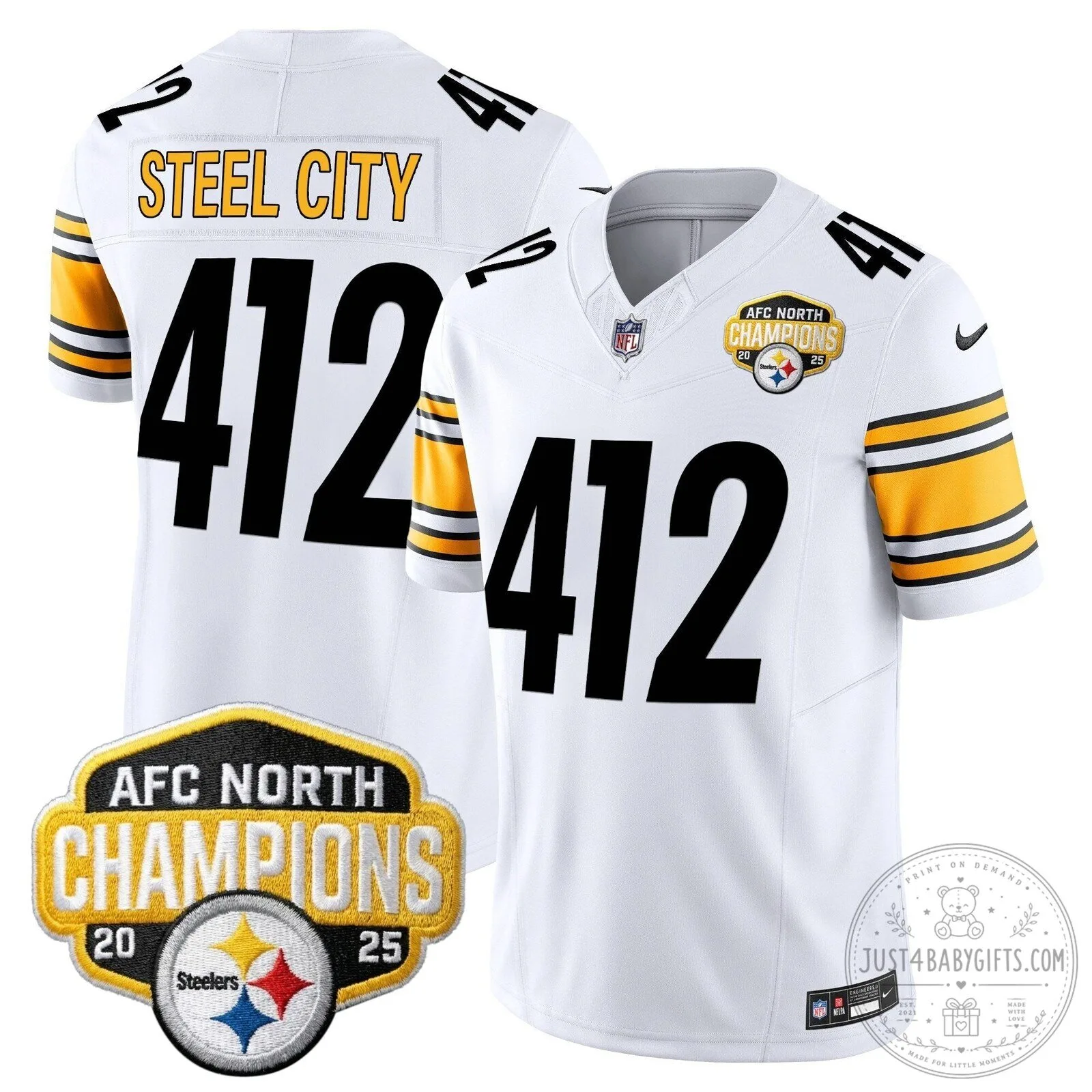 Pittsburgh Steelers TJ Watt AFC North Champions 2025 Football Jersey 75 Pittsburgh Steelers TJ Watt AFC North Champions 2025 Football Jersey