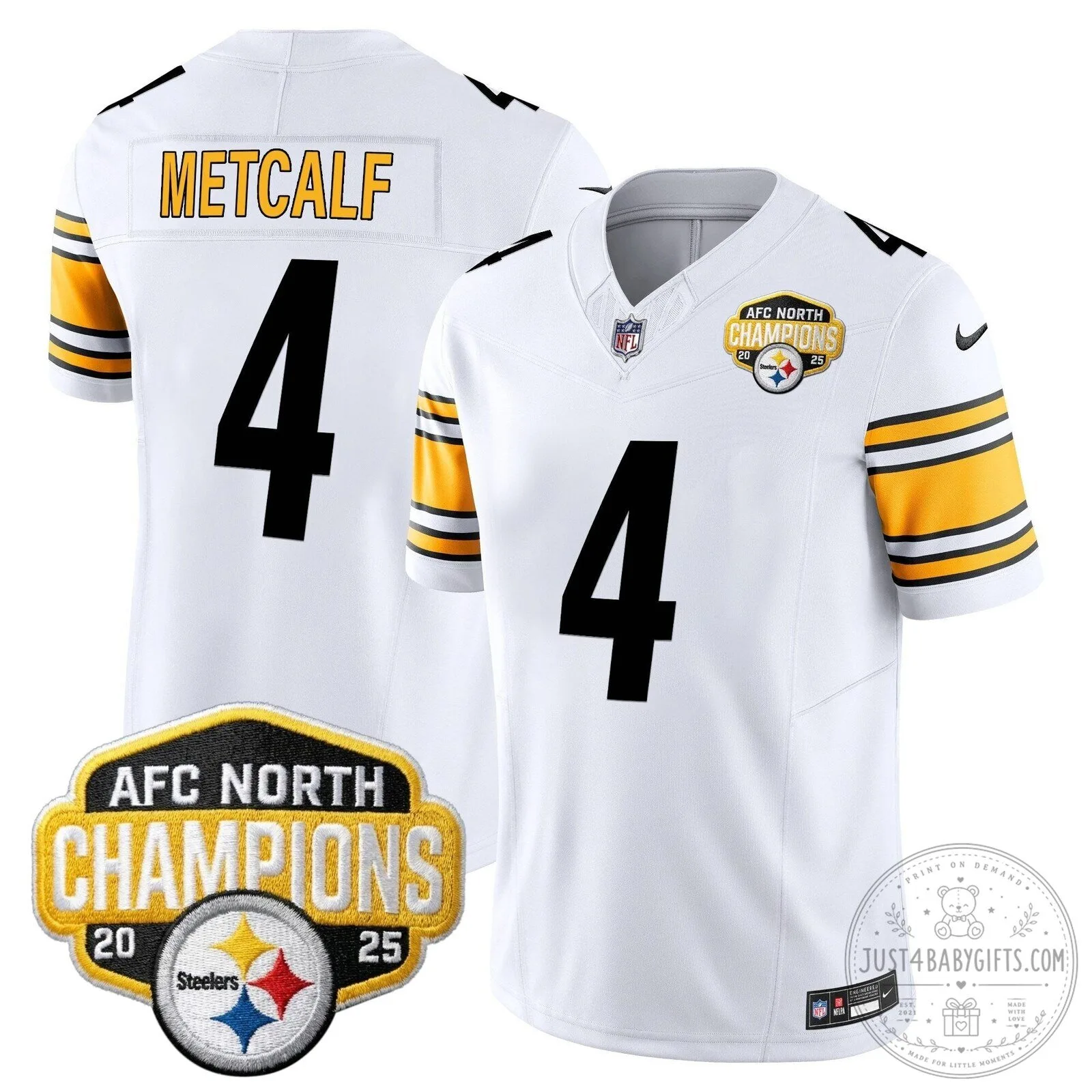 Pittsburgh Steelers TJ Watt AFC North Champions 2025 Football Jersey 77 Pittsburgh Steelers TJ Watt AFC North Champions 2025 Football Jersey