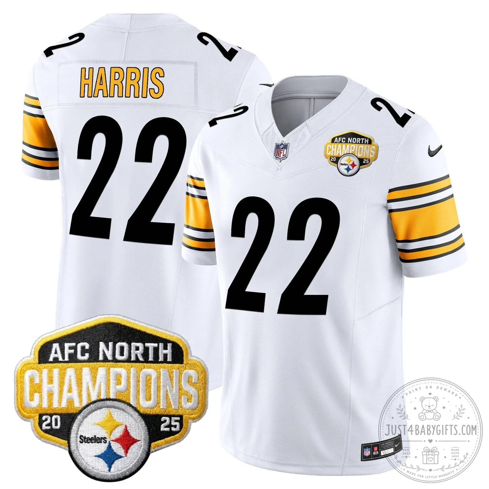 Pittsburgh Steelers TJ Watt AFC North Champions 2025 Football Jersey 78 Pittsburgh Steelers TJ Watt AFC North Champions 2025 Football Jersey