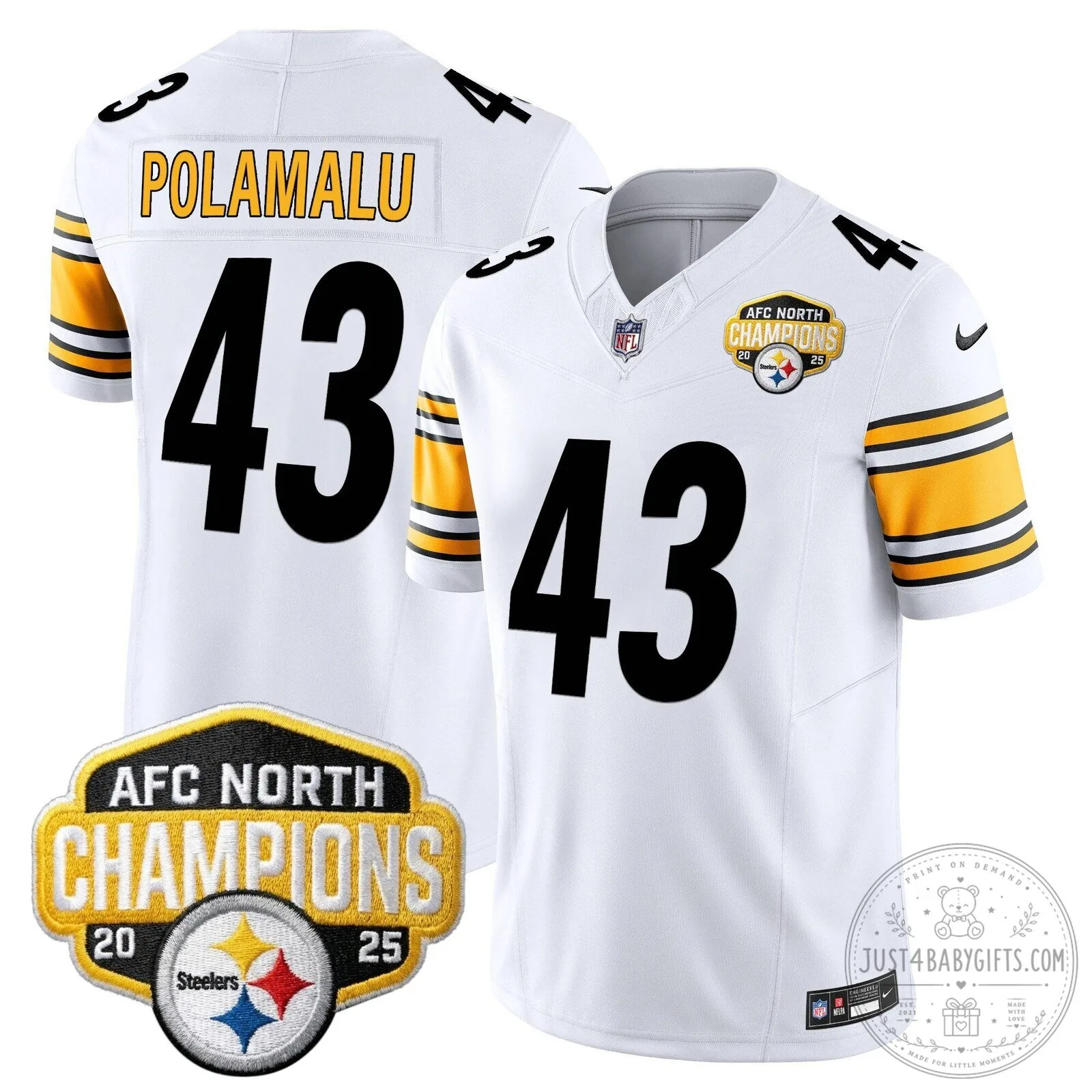 Pittsburgh Steelers TJ Watt AFC North Champions 2025 Football Jersey 79 Pittsburgh Steelers TJ Watt AFC North Champions 2025 Football Jersey